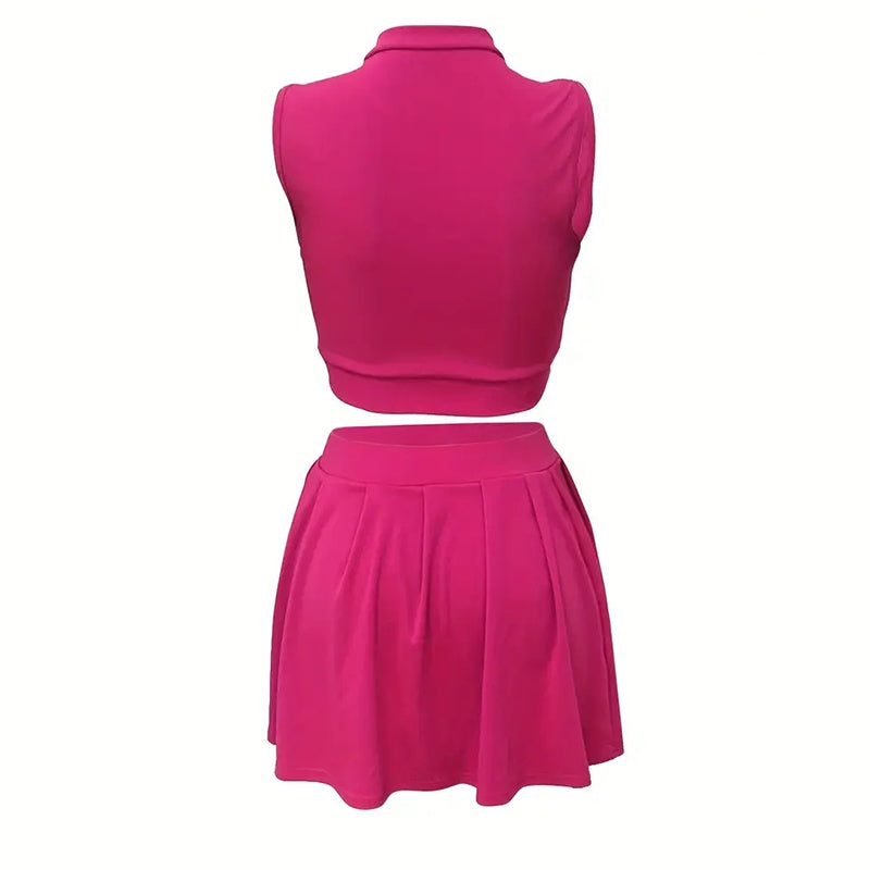 Elegant summer Two-piece Skirt set - Sleeveless Crop Top & Mini Skirt